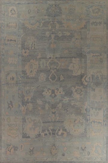Vegetable Dye Blue Gray Oushak Turkish Large Rug 10x14