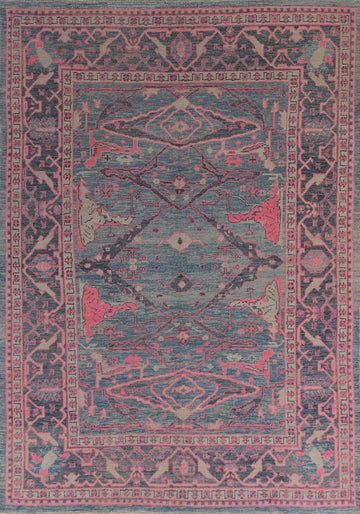Vegetable Dye Blue Oushak Turkish Area Rug 8x10