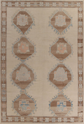 Vegetable Dye Geometric Oushak Turkish Area Rug 10x13