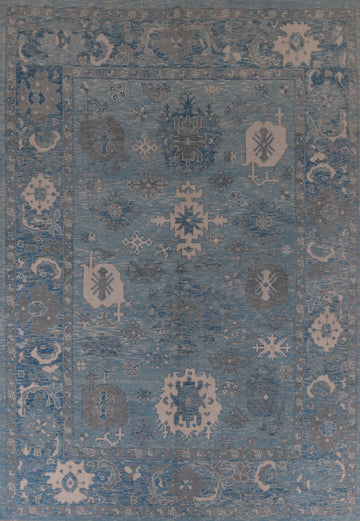 All-Over Blue Floral Oushak Vegetable Dye Area Rug 9x13