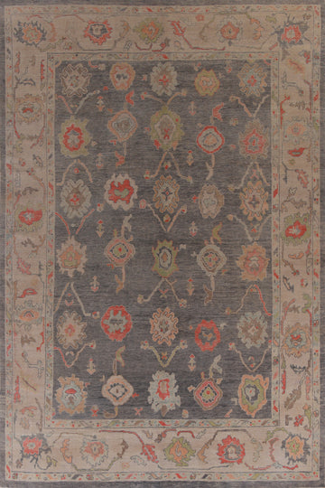 Floral Gray Wool Oushak Vegetable Dye Large Rug 10x14