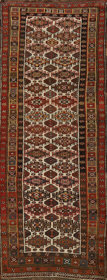 Geometric Wool Kazak Oriental Runner Rug 4x12