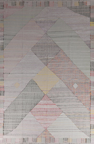 Modern Wool Geometric Kilim Turkish Area Rug 10x13