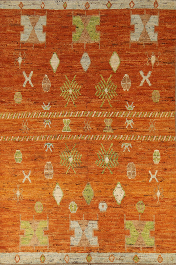 Geometric Orange Moroccan Oriental Area Rug 7x10
