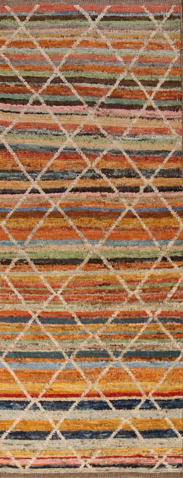 Striped Wool Moroccan Oriental Runner Rug 3x10