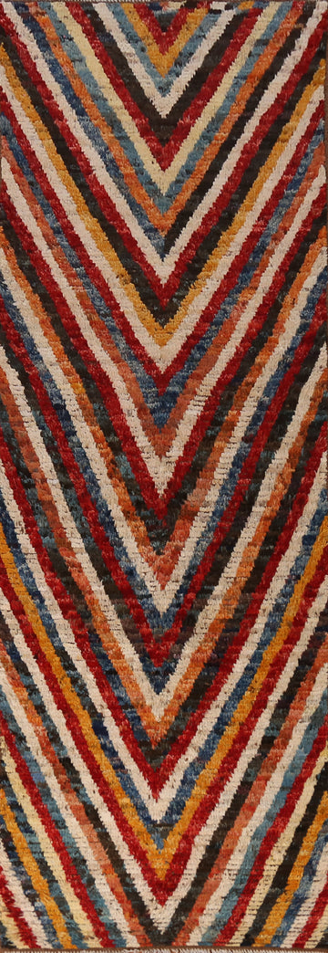 Chevron Wool Moroccan Oriental Runner Rug 3x10