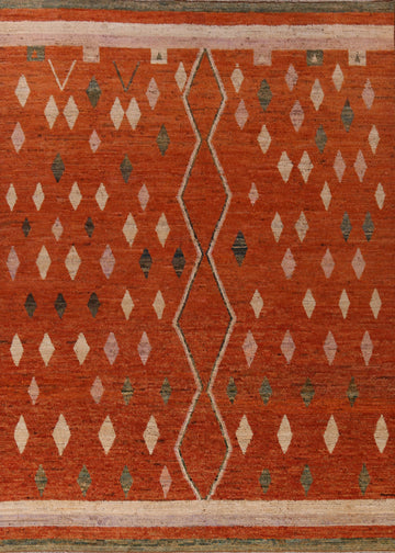 Orange Wool Moroccan Oriental Large Rug 10x14