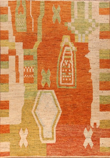 Orange Geometric Moroccan Oriental Large Rug 10x14