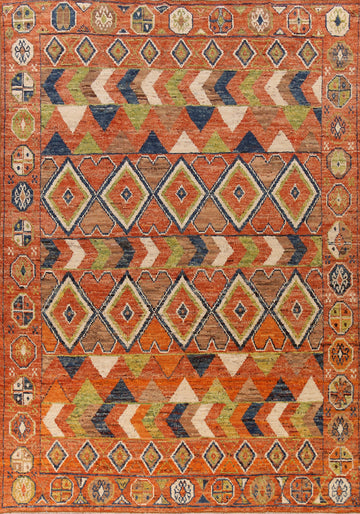 Orange Geometric Moroccan Oriental Large Rug 10x14