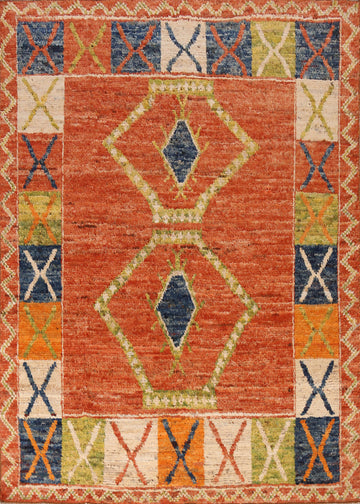 Orange Wool Moroccan Oriental Area Rug 6x8