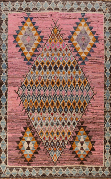 Pink Geometric Moroccan Oriental Area Rug 7x10