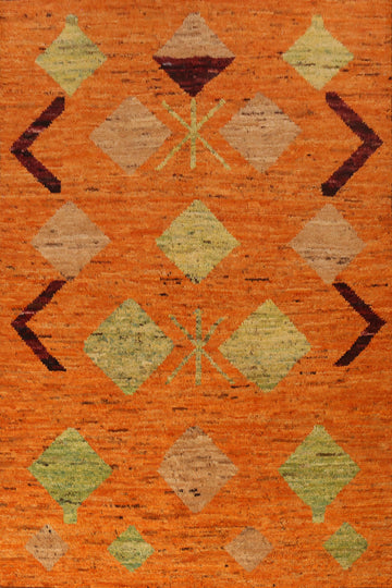 Orange Wool Handmade Moroccan Oriental Area Rug 7x10