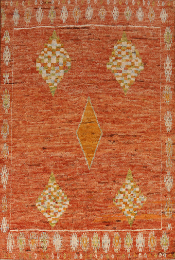 Orange Wool Moroccan Oriental Area Rug 7x10