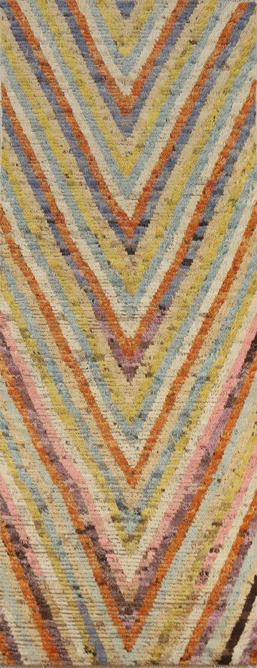 Chevron Style Wool Moroccan Oriental Runner Rug 3x10