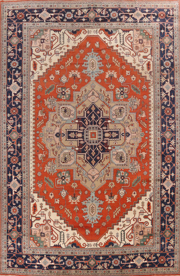 Orange Wool Medallion Heriz Serapi Indian Large Rug 16x25