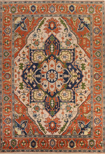 Peach Geometric Wool Heriz Serapi Indian Area Rug 9x12