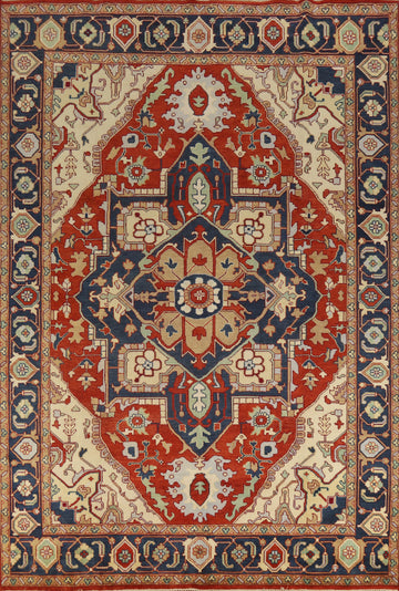 Geometric Wool Heriz Serapi Indian Large Rug 10x14