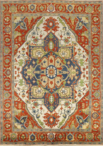 Geometric Wool Medallion Heriz Serapi Indian Area Rug 9x12