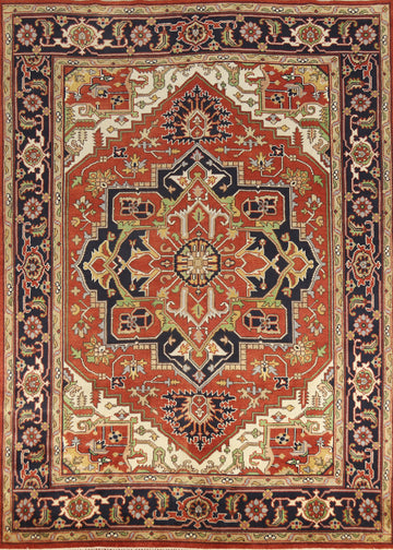 Orange Wool Medallion Heriz Serapi Indian Area Rug 9x12