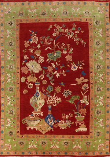 Red Pictorial Floral Heriz Serapi Indian Area Rug 8x10