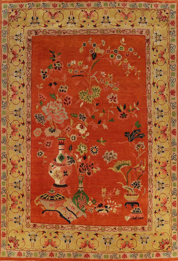 Orange Wool Pictorial Heriz Serapi Indian Area Rug 8x10