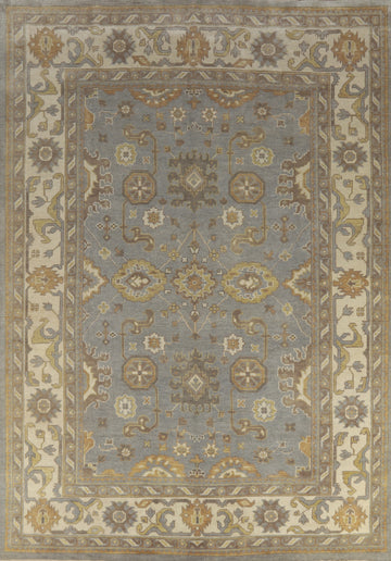 Light Blue & Ivory Wool Oushak Indian Area Rug 9x12