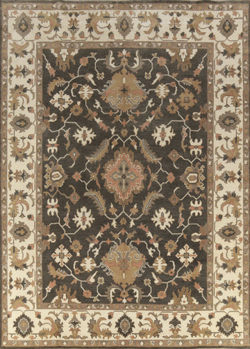 Brown Floral Oushak Indian Area Rug 9x12