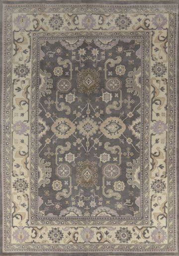 Gray Wool Geometric Oushak Indian Area Rug 9x12