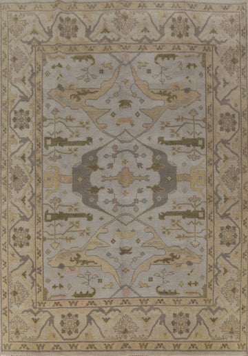 Silver Gray Wool Oushak Indian Area Rug 8x10