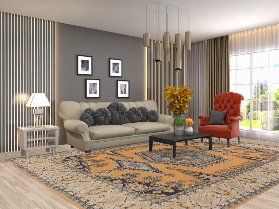 Geometric Wool Viss Indian Area Rug 9x12