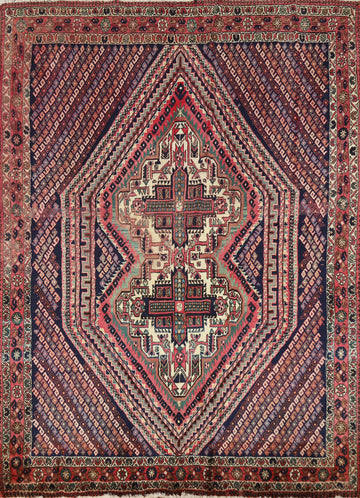 Vintage Blue Geometric Sirjan Persian Rug 4x6
