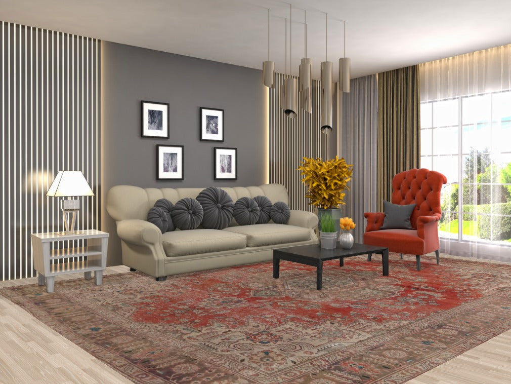 Vintage Medallion Wool Tabriz Persian Area Rug 9x13