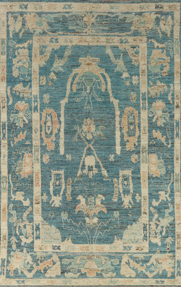 Vegetable Dye Blue Oushak Turkish Area Rug 6x9