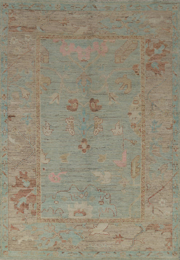 Aqua Blue Handmade Oushak Vegetable Dye Area Rug 6x9