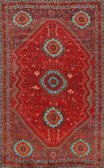 Red Geometric Wool Qashqai Persian Area Rug 5x9