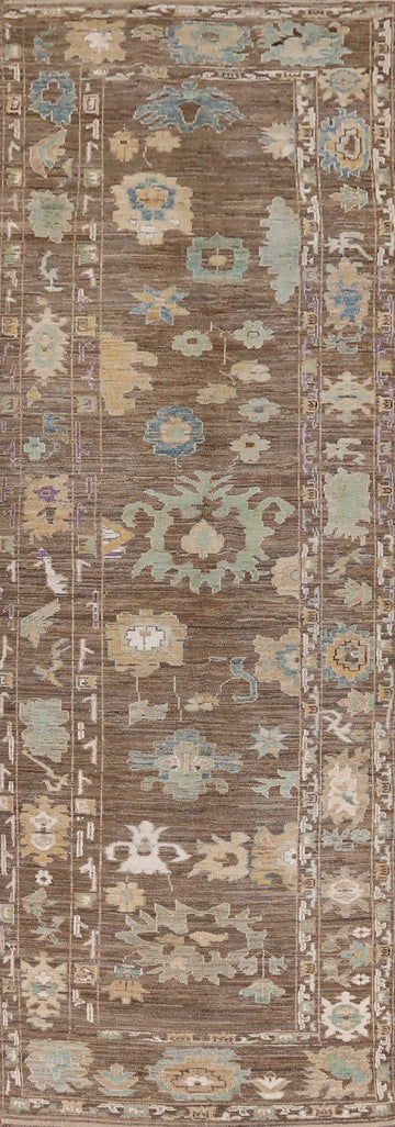 All-Over Brown Oushak Vegetable Dye Runner Rug 5x19