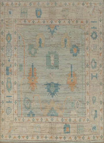 Vegetable Dye Blue Oushak Turkish Area Rug 8x10