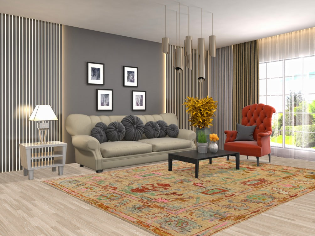 Vegetable Dye Oushak Turkish Area Rug 7x10