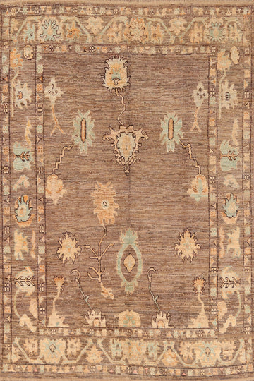 All-Over Brown Oushak Vegetable Dye Area Rug 7x10