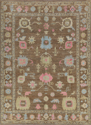 All-Over Floral Brown Oushak Turkish Area Rug 8x11