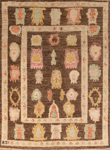 Floral Brown Oushak Vegetable Dye Area Rug 8x10