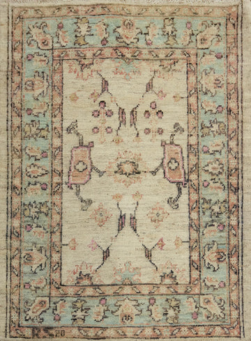 Earth Tone Wool Oushak Vegetable Dye Rug 3x4