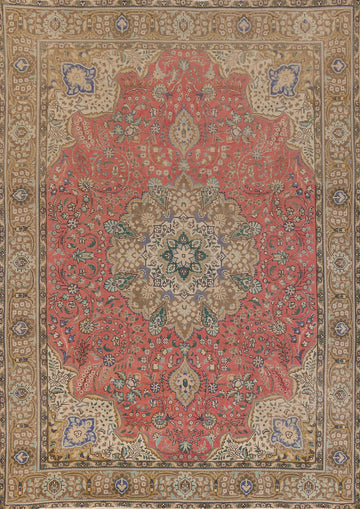 Vintage Pink Floral Tabriz Persian Area Rug 10x13