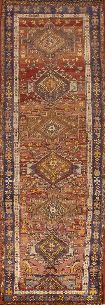 Geometric Wool Heriz Persian Runner Rug 4x13