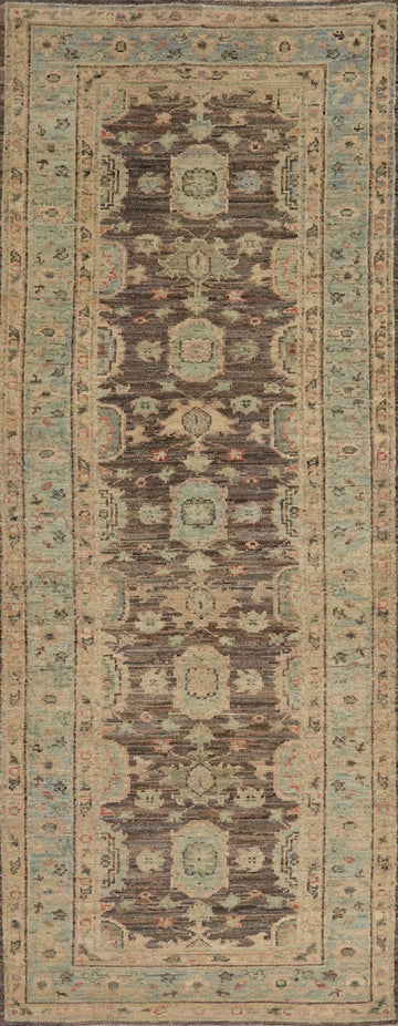 Vegetable Dye Oushak Turkish Runner Rug 3x10