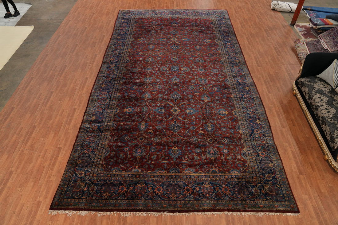 Antique Vegetable Dye Kashan Persian Large Rug 12x23