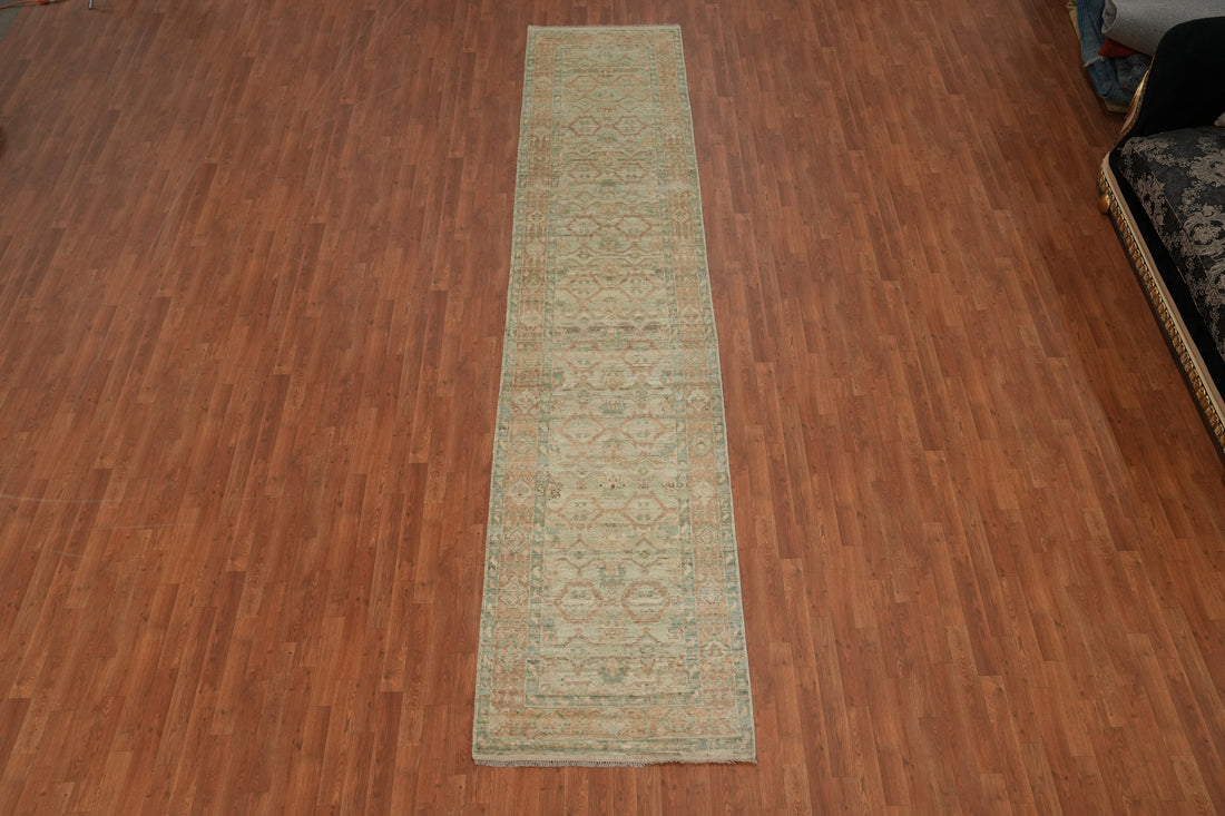 Vegetable Dye Oushak Turkish Runner Rug 3x15