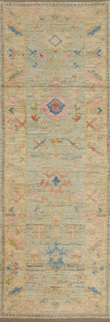 Vegetable Dye Oushak Turkish Runner Rug 3x13