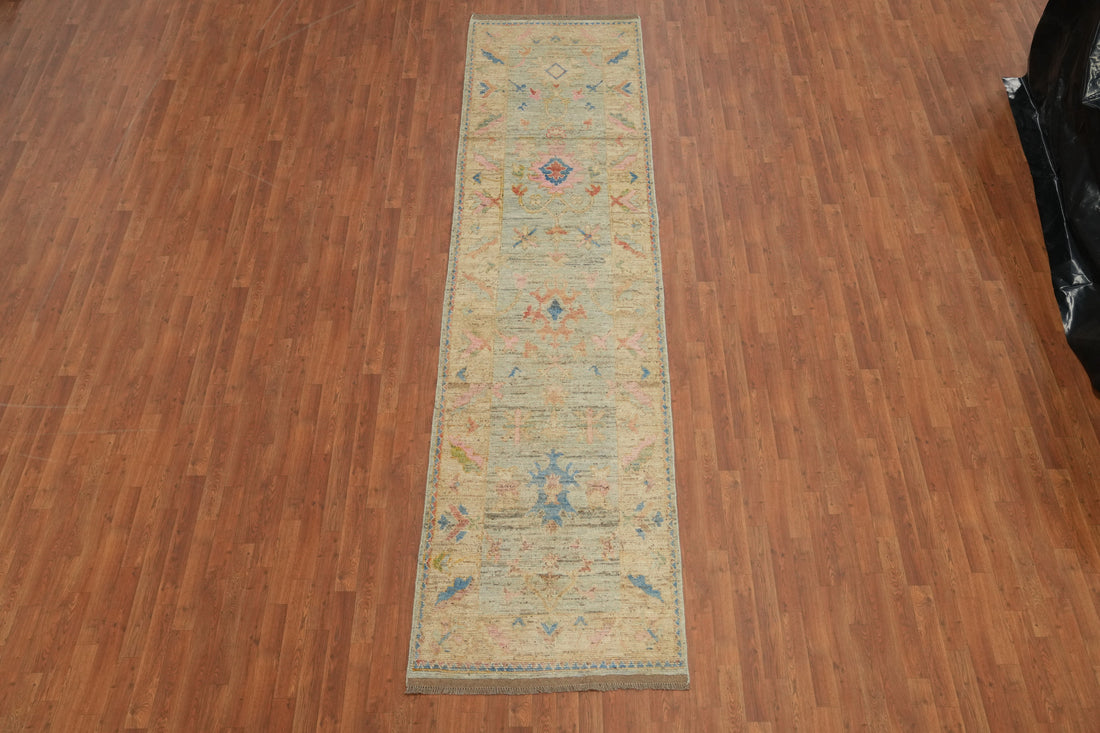 Vegetable Dye Oushak Turkish Runner Rug 3x13