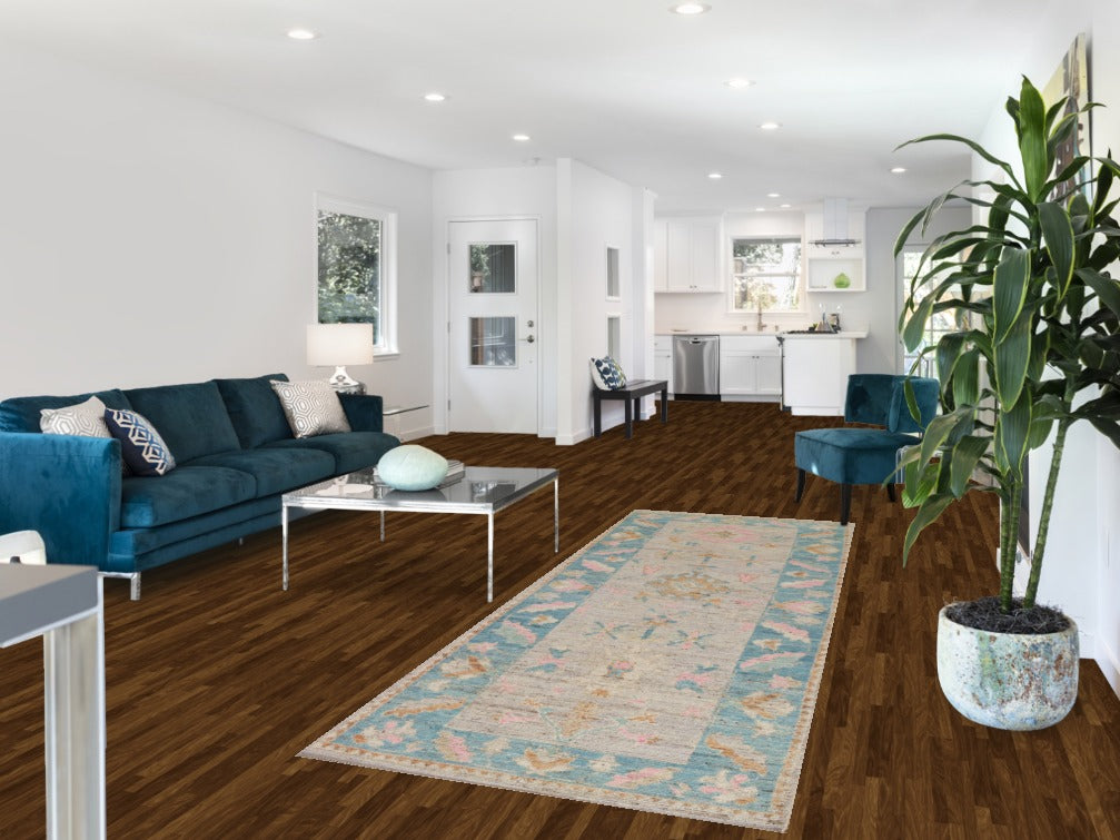 Vegetable Dye Oushak Turkish Runner Rug 3x10